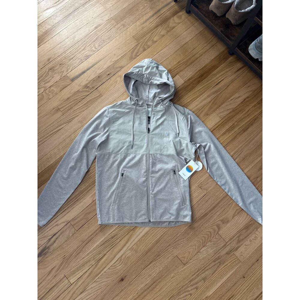 Vuori Mens Full-Zip Hooded Sunday Element Jacket S, new with tags, Toast Heather